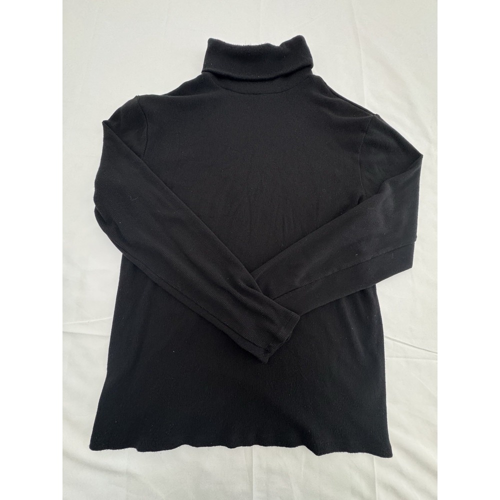 Guess Sweater Womens Small Black Rib-Knit Long Sleeve Turtle Neck Viscose Blend